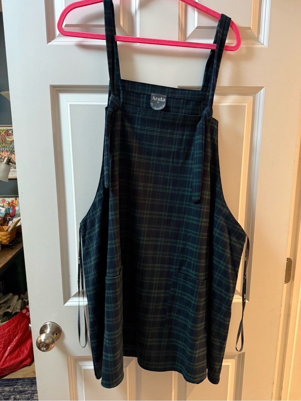 ARULA Green and Navy Plaid Pinafore Dress